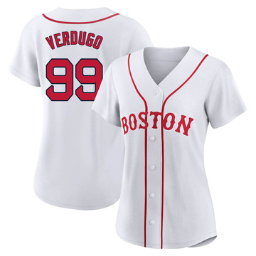 Alex Verdugo Women's Authentic Boston Red Sox White 2021 Patriots' Day Jersey