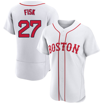 Carlton Fisk Men's Authentic Boston Red Sox White 2021 Patriots' Day Jersey