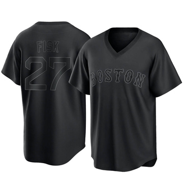 Carlton Fisk Men's Replica Boston Red Sox Black Pitch Fashion Jersey
