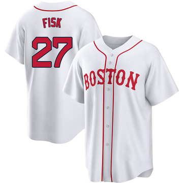 Carlton Fisk Youth Replica Boston Red Sox White 2021 Patriots' Day Jersey