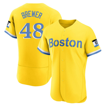 Colten Brewer Men's Authentic Boston Red Sox Gold/Light Blue 2021 City Connect Jersey