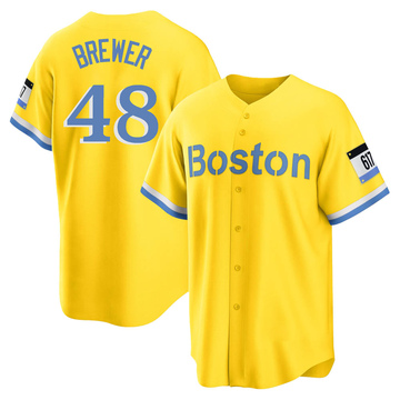Colten Brewer Men's Replica Boston Red Sox Gold/Light Blue 2021 City Connect Player Jersey