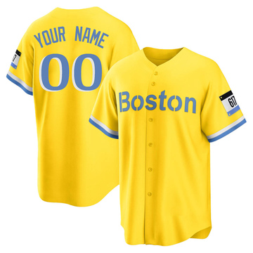 Custom Men's Replica Boston Red Sox Gold/Light Blue 2021 City Connect Player Jersey