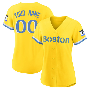 Custom Women's Authentic Boston Red Sox Gold/Light Blue 2021 City Connect Player Jersey