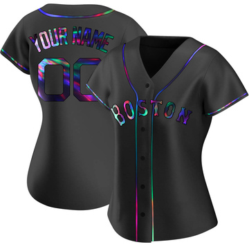 Custom Women's Replica Boston Red Sox Black Holographic Alternate Jersey
