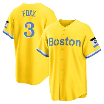 Jimmie Foxx Men's Replica Boston Red Sox Gold/Light Blue 2021 City Connect Player Jersey