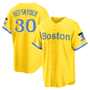Rob Refsnyder Youth Replica Boston Red Sox Gold/Light Blue 2021 City Connect Player Jersey