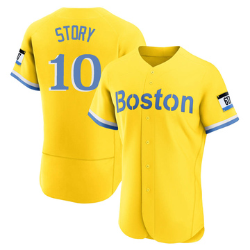 Trevor Story Men's Authentic Boston Red Sox Gold/Light Blue 2021 City Connect Jersey